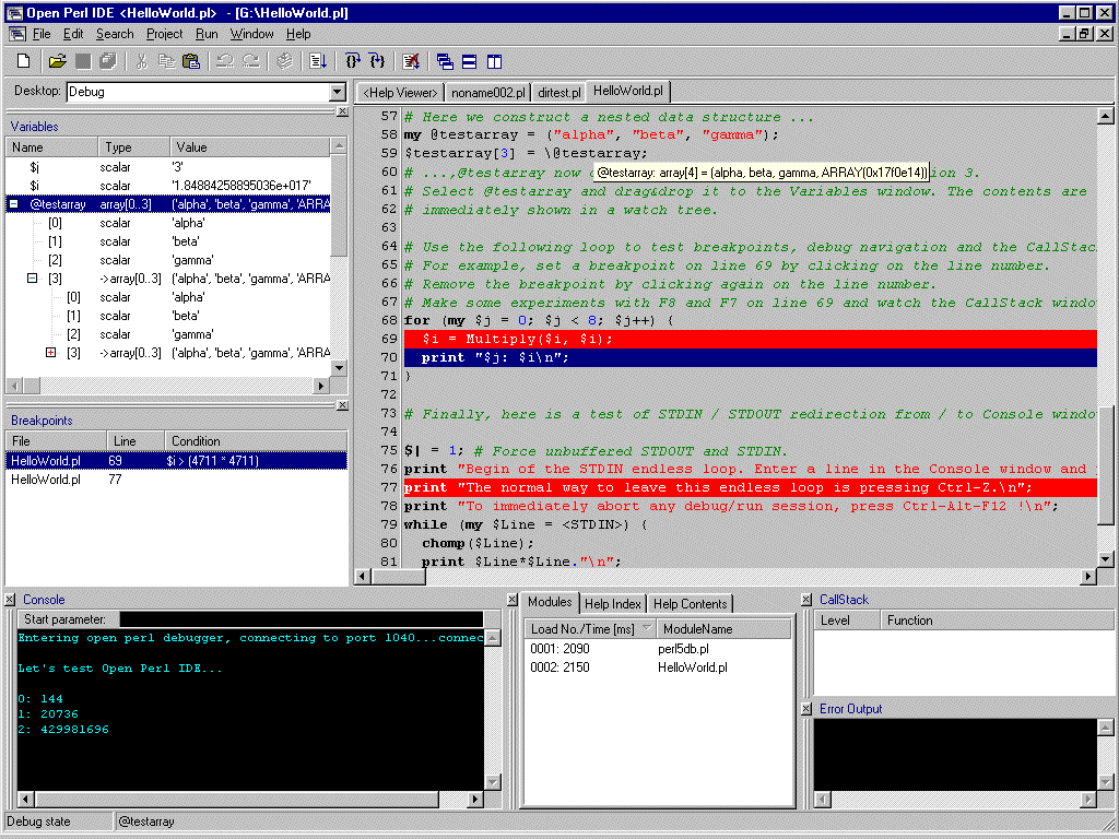 Open Perl IDE - debugging